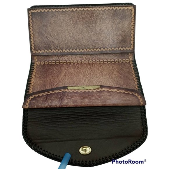Vintage Wallet Hand Tooled Leather Wallet Hummingbird Floral Scene Whipstitched - Picture 6 of 10